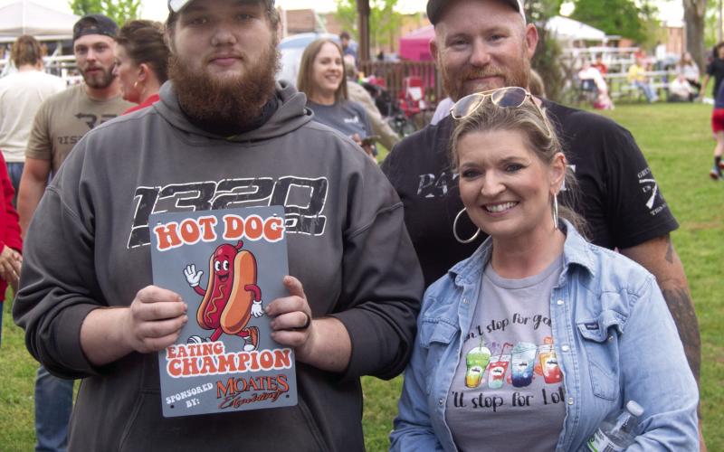 The winner of the Baxter Springs Cowtown Days Hot Dog eating contest.