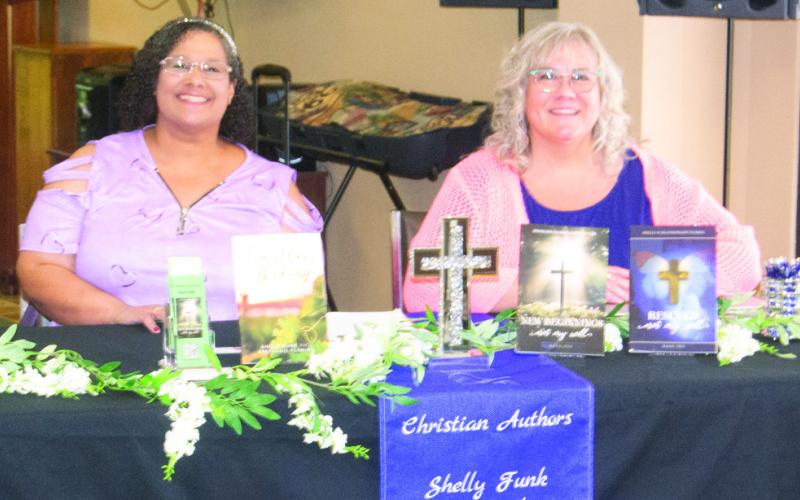 Having never been in Baxter Springs did not deter Shelly Funk and Stephanie Fleming from including the community in their recent Christian fiction novel. The ladies were at the Baxter Springs Museum and at Punkin’s Place on a book signing tour.