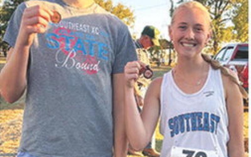 Southeast Juniors, Zayne Gabern and Kendyl Renn, both placed tenth to capture All-Three Rivers League honors, Thursday and the league meet held on the Weir Baptist Camp course. Courtesy Photo.