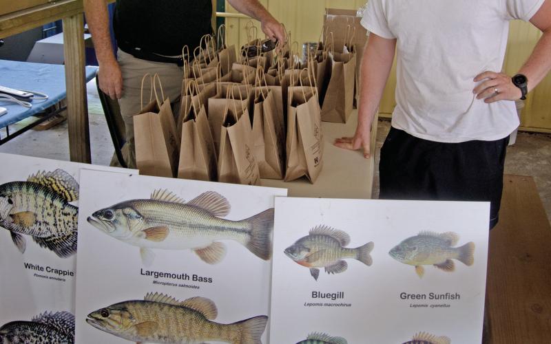 Members of the Kansas Parks and Wildlife were busy at the West Mineral Eagles Kids Free Fishing Tournament on Saturday as gave a bag of fishing gifts to all of the tournament participants. Officers participating included David Jenkins and Connor Ossowski.