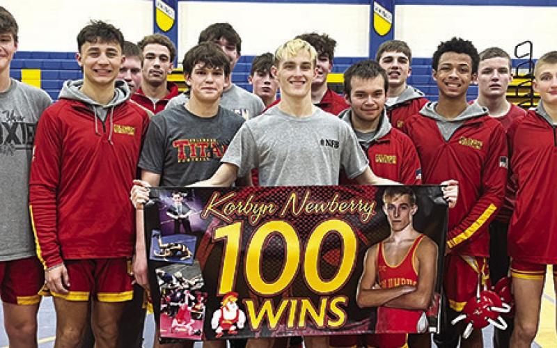 Newberry hits 100 wins, Titans sweep Parsons dual