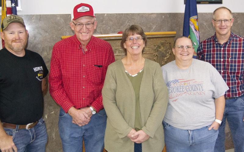 The election included Cory Moates District 1 Commisioner, Jack Garner District 2 Commissioner, Karen Johnston Register of Deeds, Heather Sapp County Treasurer and Dale Helwig First District House of Representatives. Not pictured, Tim Shallenburger State Senator District 13 and Kurt Beneke Cherokee County Attorney.