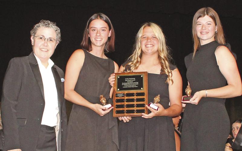 USD493 Band director Gae Phillips presented the Louis Armstrong Jazz Award to CUHS band members Piper Hayes, Morgan Richards and Katelyn Draeger. The award was presented at the Columbus High School Band’s year end concert. This is a National award that is given to seniors for outstanding performance and service.