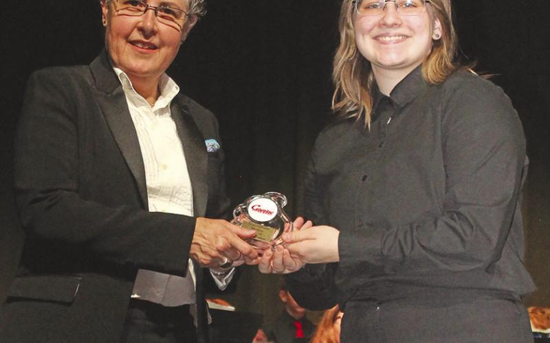 The award for Most Dedicated was presented to Maddie Graham by band director Gae Phillips at the Columbus High School Band’s season finale.