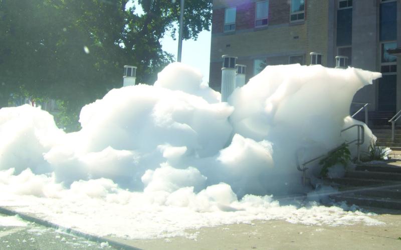 The tradition continues as the County Courthouse fountain once again was filled with soap on the first day of school. This year the fountain had a new paint job which added to the suds.