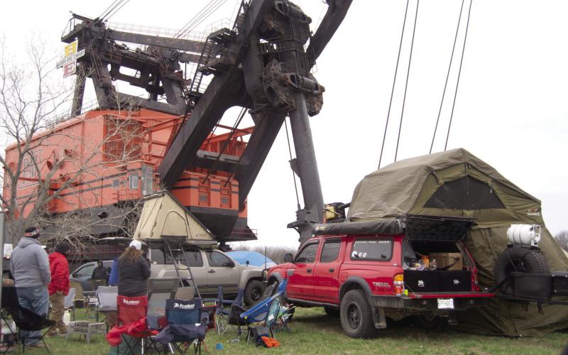 The Polar Bear Camping Club blew into Big Brutus Park on a high wind Friday along with some heavy rain. The club members were undaunted by the weather and had a great Saturday including music under Brutus.