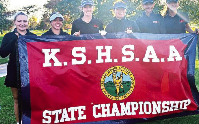 The Columbus Unified High School Girls Golf Team placed fifth in the Kansas Class 3-1A State Championship, Monday through Tuesday in Salina. Lady Titan Freshman, Cali Carpino, placed fifth in her first appearance at the state event. Team members are Amory Neely, junior; Hannah Noel, junior; Natalie Wary, junior; Fallon Smiley, freshman; Addison Johnson, freshman; and Cali Carpino. Courtesy photo.