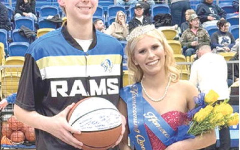 Riverton Homecoming royalty was announced at the Friday night basketball game. Jade Hall was crowned queen. She was escorted by Caden Quick. Courtesy photo.