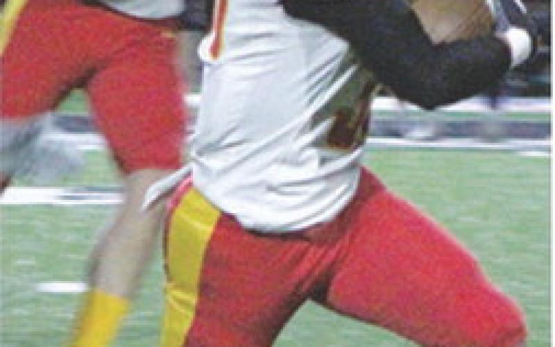 Titan Senior, Syler Schuberger, ran this kick off back 31 yards to give Columbus good field position in their 0-22 loss to Frontenac, Friday, on the Raiders home field.