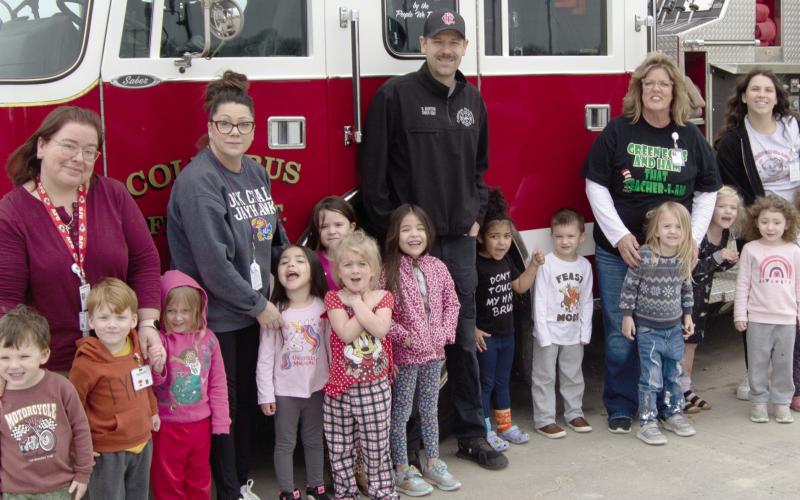 The Head Start students at the Virginia Crossland day care center received a special treat from the Columbus Fire Department recently as the fire fighters read to the youngsters and took them on a tour of the big fire truck.