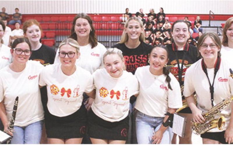Titan Band Seniors back row: Levi Simpson, Britni Rooney, Kennedy Reichardt, Marissa Lawson, Cara Altis, Ava Allison, Alyssa Daniel, and Easton Long. Front row: Natalie Wary, Audrey Medlin, Audrey Combs, Amory Neely, Hannah Noel, and Maddie Graham.