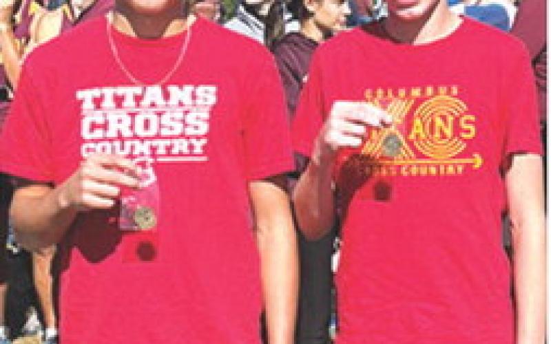 Columbus Unified High School Sophomores, Drake Laurance and Carter Woodcock placed seventh and 14th at the Kansas Class 3A Regional Cross Country Meet, Saturday, to qualify for the state event, Saturday, in Lawrance. Courtesy photo.