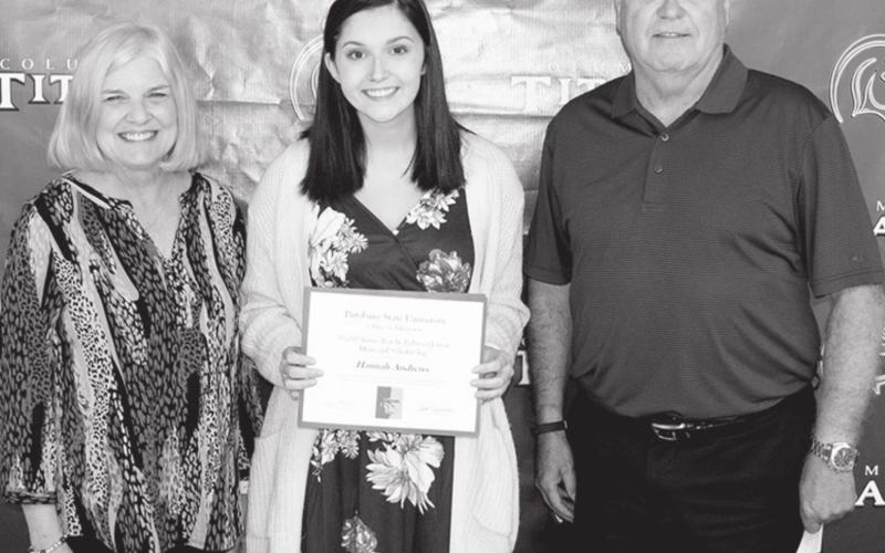 Hannah Andrews, received the James Roy and Rebecca Eaton Pittsburg State University Scholarship in the amount of $1000 from Doug and Jan Eaton during the 2021 Senior Awards Ceremony, May 14, at the Columbus Unified High School Gymnasium.