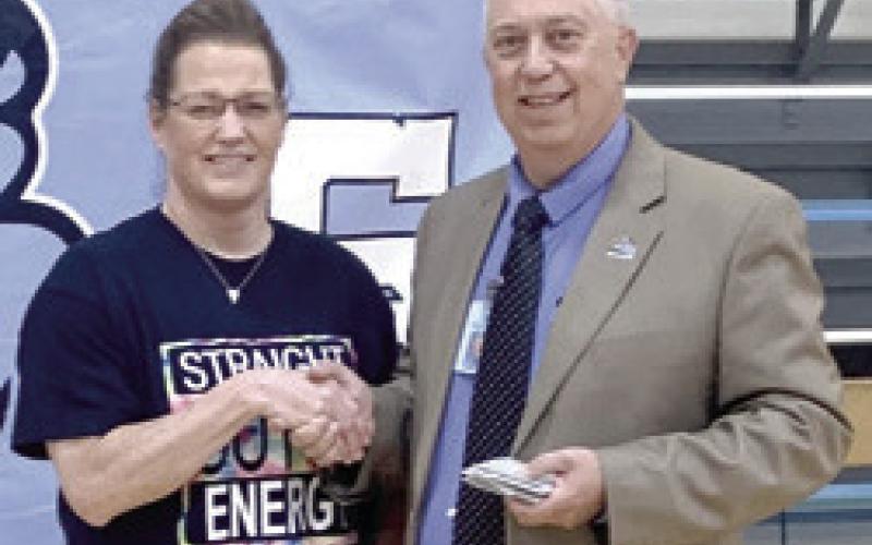 Rosanna Ristau was recognized for 20 years of service with the Southeast school district by Superintendent Dr. Brad Miner.