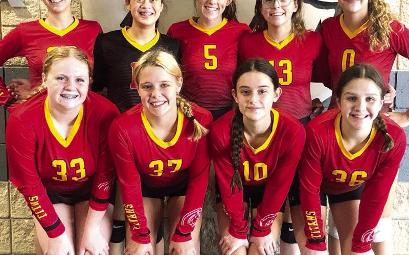 Members of the Lady Titan Junior Varsity Volleyball Team placed fourth in the Galena Tournament, Saturday. Team members are front row: Madisen Rand, Morgan Richards, Piper Hayes, and Ellie Helms. Back Row: Destynne Goff, Trinity Adoramos, Montana Ohmart, Torey Tedlock, and Ruby Stover. Courtesy Photo.