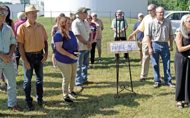 The official start of the Historical Public art mural project had a large turnout Wednesday morning at the Baxter Springs Military Park adjacent to the water works. Those present included the muralists A.J. Wood, Jordan Wood, Jaicey Gillum from the Kansas Office of Rural Development, Mayor Kelly Abbott, State Senator Tim Shallenburger, Economic Development Director Dale Helwig, and Jennifer Burton Public Art Committee chair.