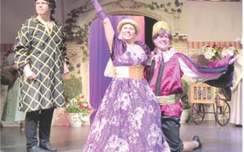 Two of the leads, in Kiss Me Kate, Nathan Coleman and Melissa Holt-Thompson, with Kolby Matson, a thwarted suitor. Courtesy photo.