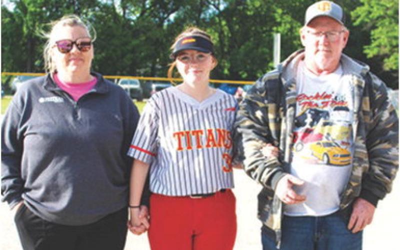 Lady Titan Senior, Hannah Johnson, was recognized during Senior Night Ceremonies at Rockette Field, May 8. Hannah is a four-year member of the Lady Titan Softball Team. She was escorted by her parents Suzette Hunt and Pete Johnson.