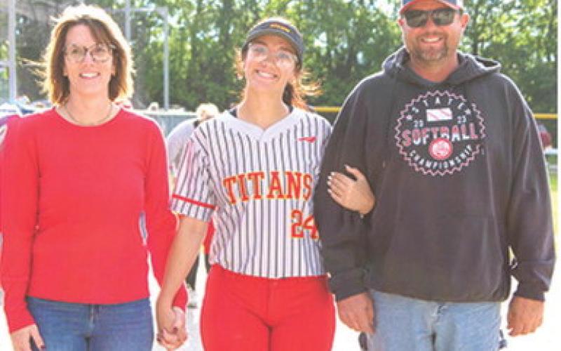 Lady Titan Senior, Katy Mooney, was recognized during Senior Night Ceremonies, May 8, at Rockette Field. Katy is a four-year member of the Lady Titan Softball Team. She was escorted by her parents, Kelly and Joe Mooney.