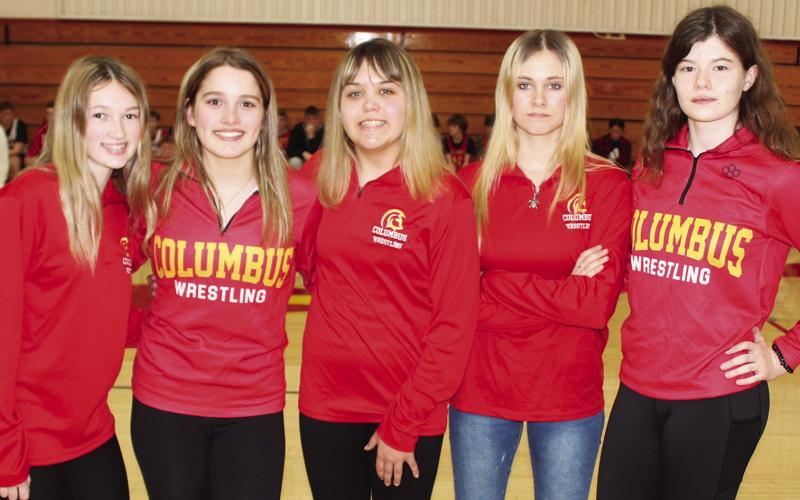 Lady Titan Junior and Freshmen Wrestlers were introduced at the annual Meet the Titans Night, November 28 at the Columbus Unified High School Gymnasium. Juniors are: Graci Major, Brooklyn Lima, Katy Simpson, Mady Garcia, Taryn Billings, and Grace Noel. Freshman are Paige Patton, Brooklyn Collingworth, Mackenzie Richards, Kylee Smith, and Katelyn Draeger.