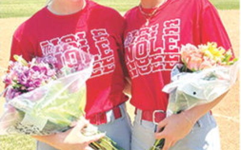 Graci Major and Kaitlyn Simpson were recognized on Sophomore Day at Seminole State College in Tahlequah, Okla. The new junior college graduates have both signed with NCAA Division I schools to continue their softball careers at the next level. Courtesy photo.