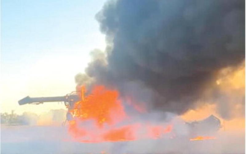 Columbus firefighters responded to a combine fire in a soybean field near Southwest Beasley Road at 5:31 p.m. Saturday. The combine belonged to Westervelt Farms and was a total loss. Courtesy photo.