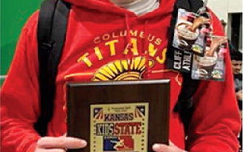 Chase Pelt, HSB 150, placed third in the USAW Kansas State Folkstyle Wrestling Tournament, Saturday, in Topeka. Chase placed sixth in the KSHSAA’s Class 4A State Tournament as a sophomore for the Columbus Titan Wrestling Team in February. Courtesy photo.