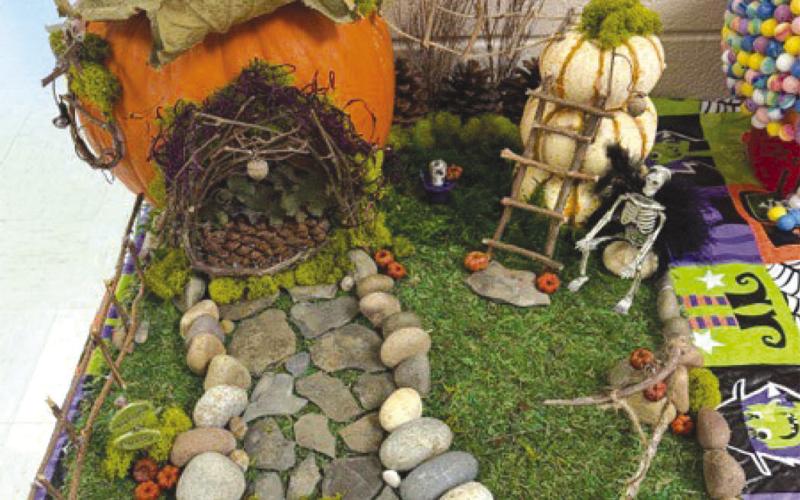 Second place in the Mercy annual pumpkin decorating contest went to the entry “The Fairy Garden”. It included a fairy house and a rock walkway. Courtesy photo.