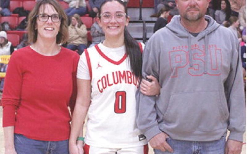 Lady Titan Senior, Katy Mooney, was recognized during Senior Night Ceremonies, February 21, at the Columbus Unified High School Gymnasium. Katy is a four-year member of the Lady Titan Basketball Team. She was escorted by her parents, Kelly and Joe Mooney.