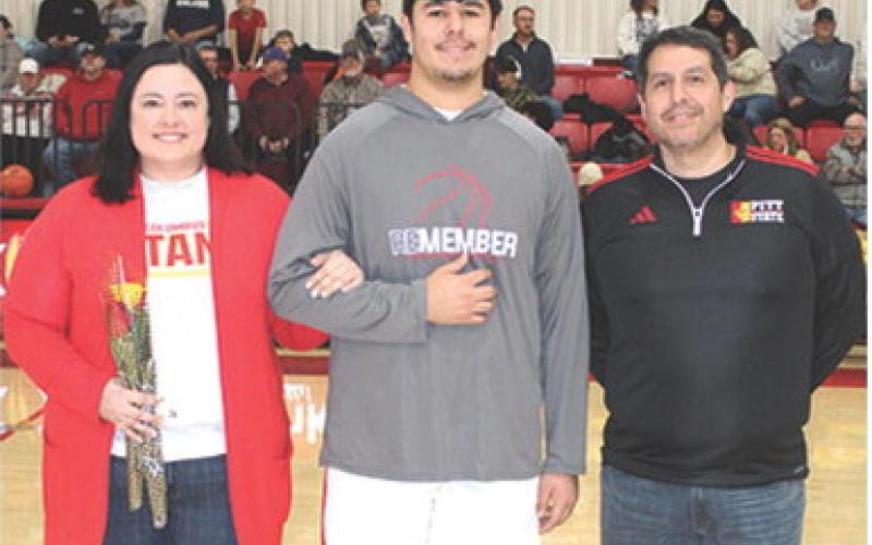 Titan Senior, Rece Ponce, was recognized during Senior Night Ceremonies, February 21, at the Columbus Unified High School Gymnasium. Rece has played basketball for four years and is a one-year member of the Titan Basketball Team. He was escorted by his parents, Tammy and Anthony Ponce.