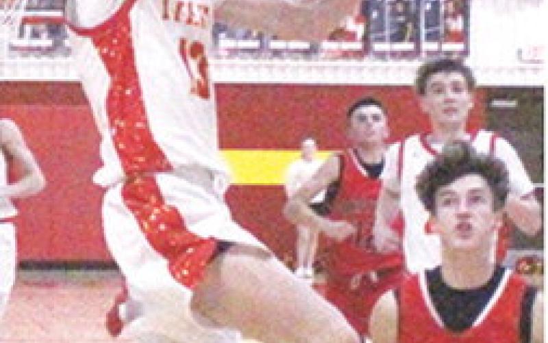 Titan Junior, Carter Woodcock, ran down an errant Lion pass and drove in for a layup to knot the game, 46-46 with 36 seconds left on the game clock. Baxter Spring Junior, Caleb Grant, did his best to catch Carter but was too late. The Lions had held the lead since halfway through the third quarter but Columbus completed the comeback win, 48-46.