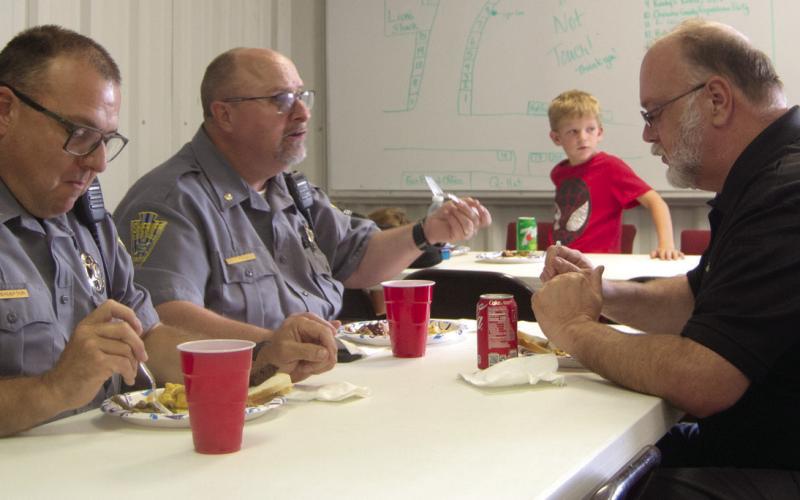 During the Cherokee County Fair, a “thank you” lunch for those who helped make the event a success. Members of the Cherokee County Sheriff’s Department Brian Henderson, Chip Root and Terry Clugston were among those attending.