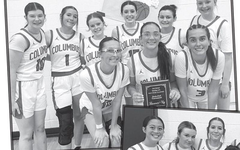 The Lady Titan Varsity Basketball Team took second place in the Mo-Kan Tournament after a, 4046 loss, Friday night at Southeast High School, to New Heights Christian Academy. Team members are back row: Katelyn Draeger, Adalie Grafel, Bentley Townsend, Natalie Wary, Americus Woodcock, and Trinity Green. Front row: Torey Tedlock, Katy Mooney, and Brylie Johnson, Courtesy photo.