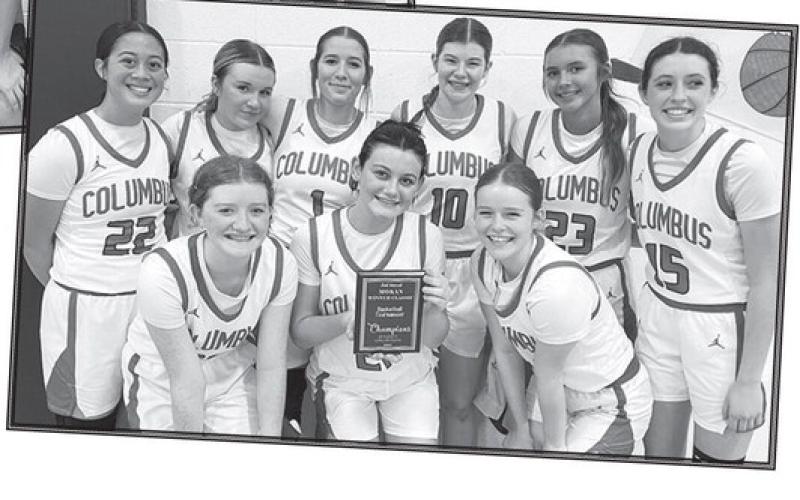 The Lady Titan Junior Varsity Team are the Mo-Kan Tournament Champions following their win over Liberal, Mo., Friday night at Southeast High School.Team members are back row: Trinity Adoremos, Kensley Blackledge, Adalie Grafel, Katelyn Draeger, Addy Wilson, and Natalie Wary. Front row: Kennedy Reichardt, Americus Woodcock, and Bentley Townsend. Courtesy photo.