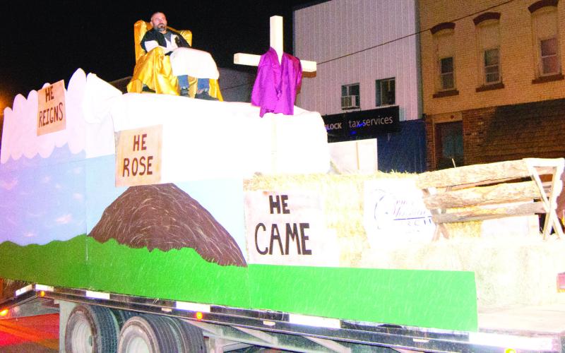 At the annual Columbus Christmas parade the crowd looks forward to the floats. Center Christian Church created this float.