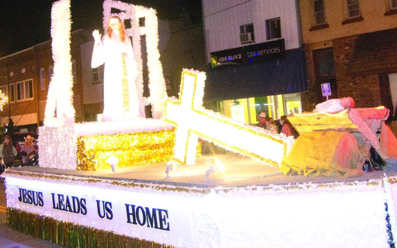 Jesus Leads Us Home was the theme of this float in the Columbus Christmas Parade. The Christmas parade was held Wednesday, November 29. The Christmas celebration had a large turnout.