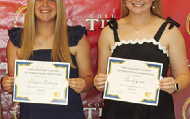 Seniors, Morgan Richards and Trinity Green were the winners of the Cherokee County Retired School Personnel Scholarship in the amount of $400 each. The awards were presented during the May 15 Senior Assembly at the CUHS Gymnasium by Shari Napier, member of the CCRSP.