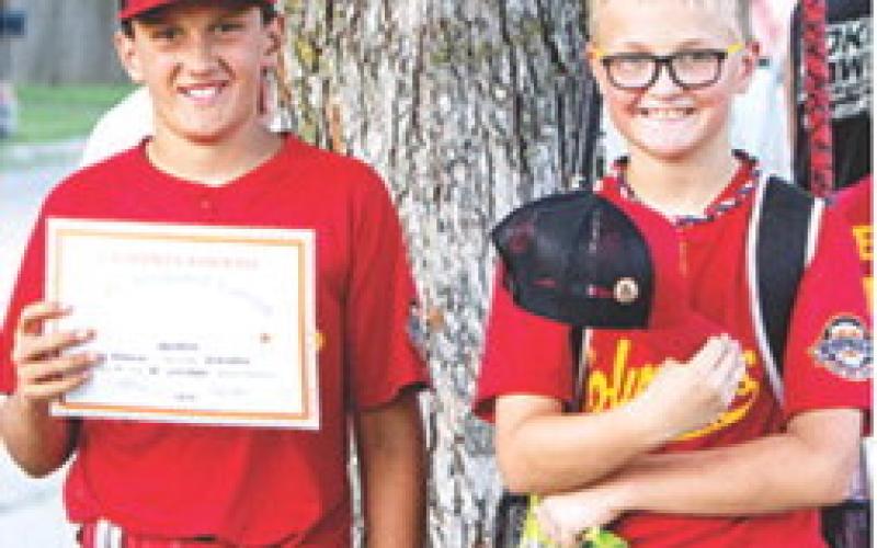 Briggs Johnson was named the Most Valuable Player in the Game 1 opener of the 2025 Cal Ripken 10U District 5 Tournament shut out over Fredonia, 15-0, Thursday in Parsons. Brady Hale received the WOW Award for the Columbus 10U All-Stars. Photo by Kristin Sharp.