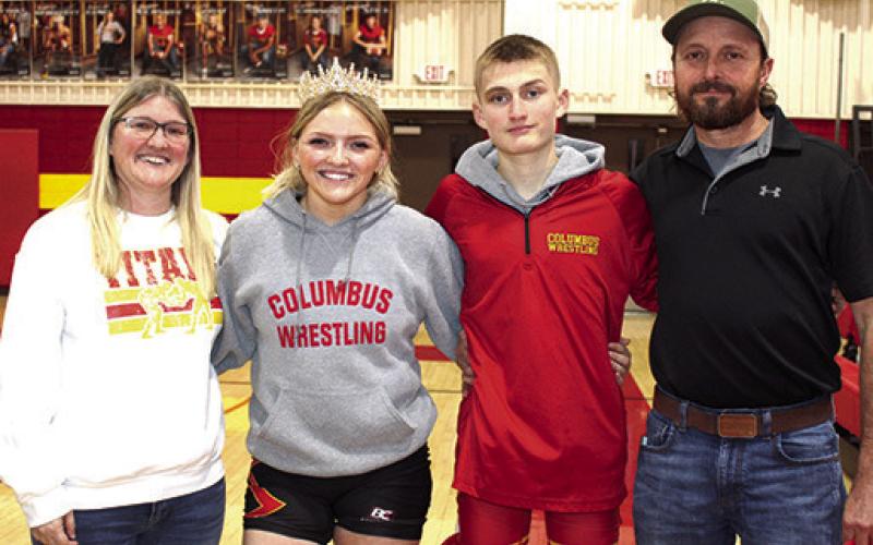 Lady Titan Senior, Emily Britt, was recognized during Senior Night Ceremonies at the dual with Labette County, Monday. Emily wrestles in the 140 weight class and earned a win over her LCHS opponent. Her parents, Kim and Carl Britt and fellow Titan Wrestler and brother, Carlson Britt, freshman, were on hand for the final home matches of the seasons.