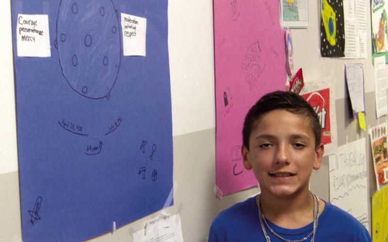 The art work of Lucas Haviland and the other students was displayed on the Junior High School walls during the Compass Academy Network graduation ceremonies.