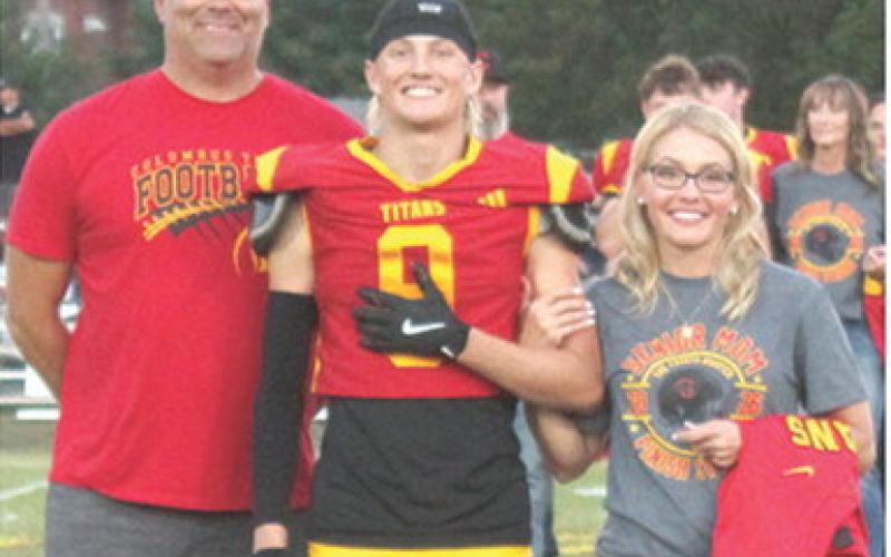 Titan Senior, Cal Saporito, was recognized during Senior Night Ceremonies, October 17, at Titan Stadium. Cal is a four-year member of the Titan Football Team. He was escorted by his parents Clint and Angie Saporito.