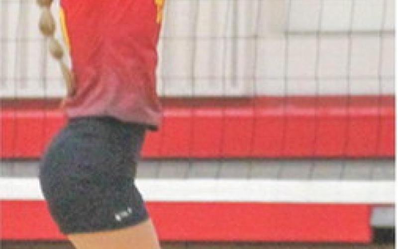 Lady Titan Freshman, Halle Gray, returns the ball to the visiting Galena Bulldogs in a junior varsity volleyball match at the CUHS Gymnasium, September 9.