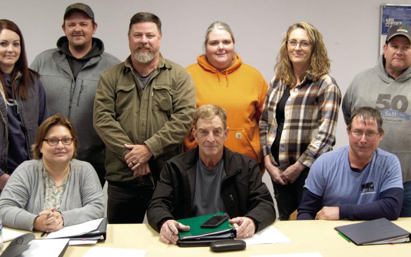 The newly elected Cherokee County Extension Board members held their first meeting Thursday night in the Extension office board room. Members include Jessi Cain, Brycen Hale, Rodney Oels, Kim Scott, NaCole Capron, Greg Jones. (front) Lori Scott, Scott Williams and E.D. Stone.