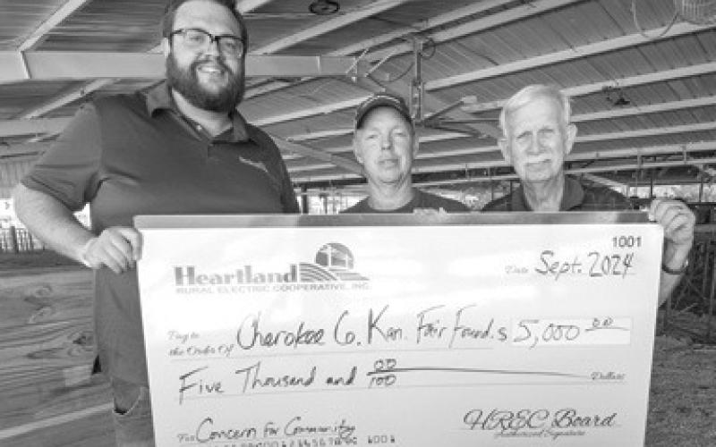 Heartland Rural Electric Company presented a $5,000 grant to the Cherokee County Fair board recently. Courtesy photo.