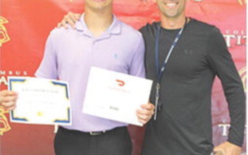Senior, Jayden Rodriguez, was the reciepient of the KAC Construction Company Scholarship in the amount of $500 and the DoorDash Scholarship for $500. Both awards were presented by Head Wrestling Coach Marcus Bowman during the Senior Assembly, May 15, at the CUHS Gymnasium.