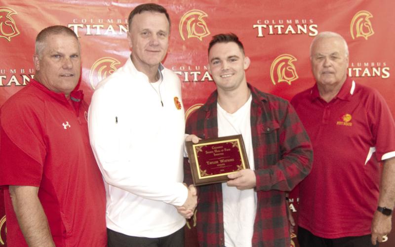 During the presentations Friday night each of the inductees was presented a plaque by Athletic Director Troy Haraughty, Chairman Kerry Sachetta, Inductee Taylor Watkins, Hall of Fame Committeeman Doug Eaton.