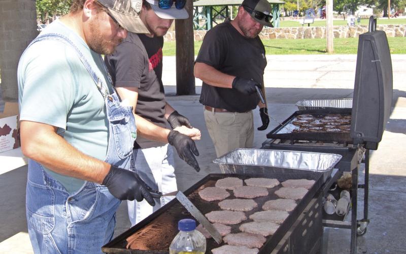 Farmers Coop employees turned into volunteer cooks to prepare the hamburgers for Appreciation Day free lunch for area Veterans and First Responders. Honoring our community heroes, Cooking were Trevor Brown, Owen Roberts and Casey Roberts.