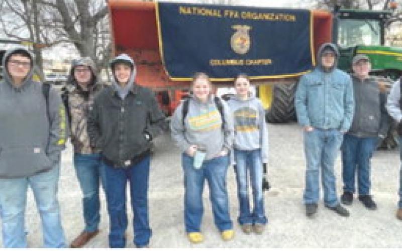 Celebrating FFA week the Columbus High School members kicked off the celebration by driving their tractors to school. See photos of the students with their tractors in the B section of today’s Columbus News Report. Courtesy photo.
