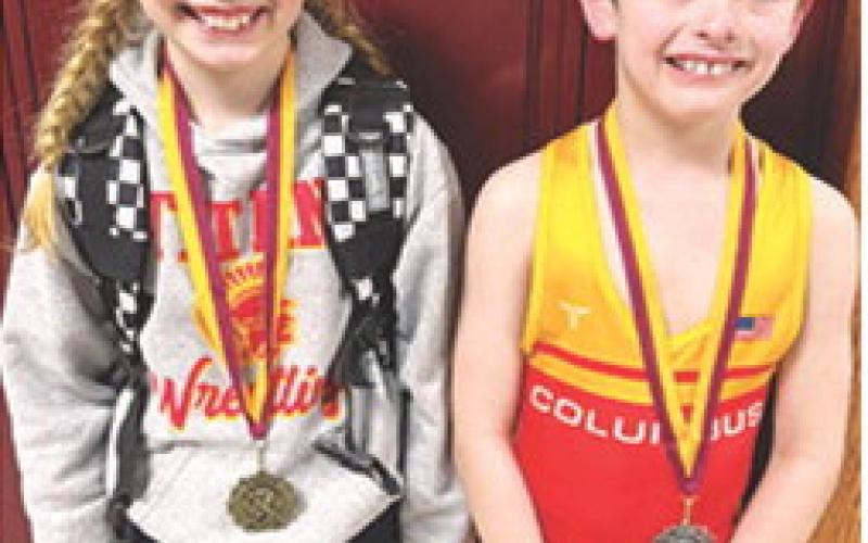 Elle Jesse won the girls 10U, 66-69-pound weight class and Jack Jessee placed second in the 10U, 58-61-pound weight class at the Girard Matside Wrestling Tournament Saturday in Girard. Courtesy photo.