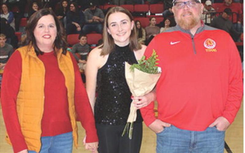 Lady Titan Senior, Mallory Thompson, was recognized during Senior Night Ceremonies, February 21, at the Columbus Unified High School Gymnasium. Mallory is a one-year member of the Titan Dance Team. She was escorted by her parents, Jennifer and Eric Thompson.